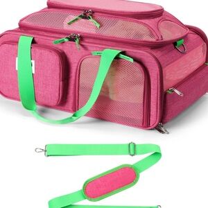 Stylish Pink Dog Carrier with Green Accents